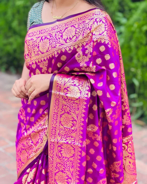 Magenda & Golden Katan Saree কাতান শাড়ি - Image 2