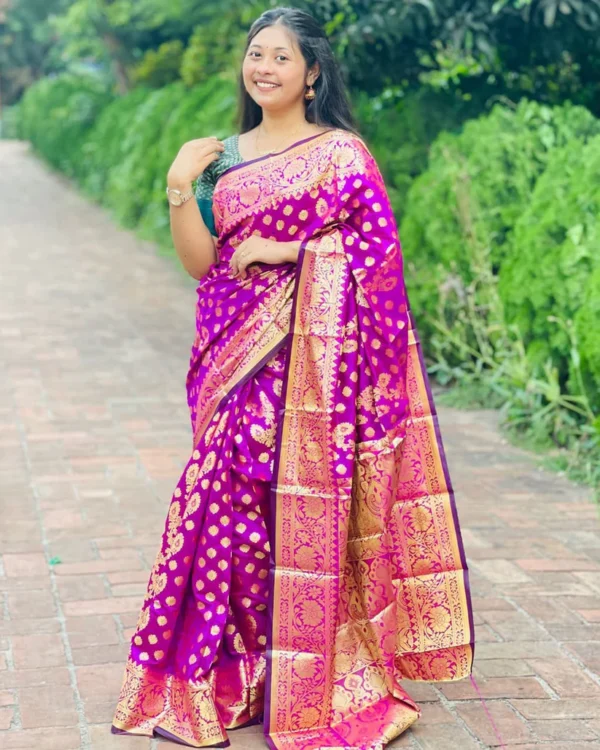Magenda & Golden Katan Saree কাতান শাড়ি