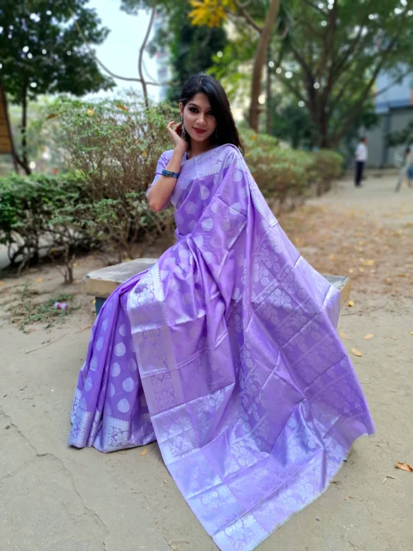 Purple Color  Katan Saree বেগুনি কালার কাতান শাড়ি ম্যাচিং ব্লাউজ পিস সহ