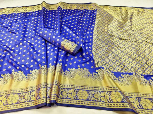Royal Blue Katan Saree কাতান শাড়ি ম্যাচিং ব্লাউজ পিস সহ - Image 2